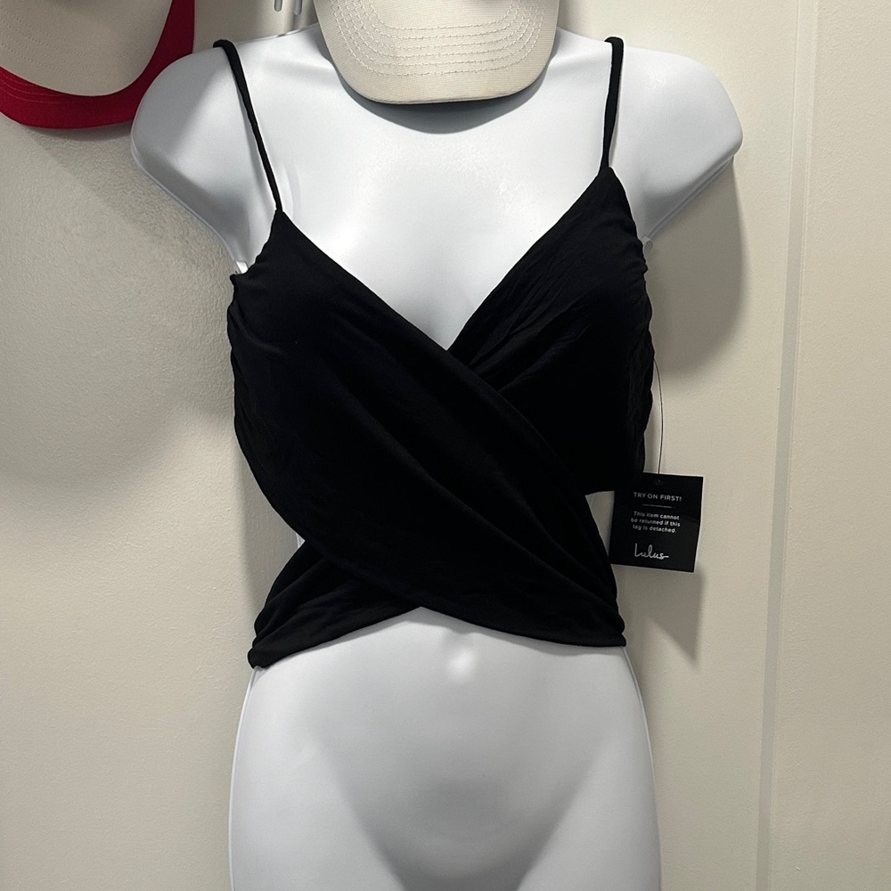 Lulu's Elegant Black Wrap Tank Top